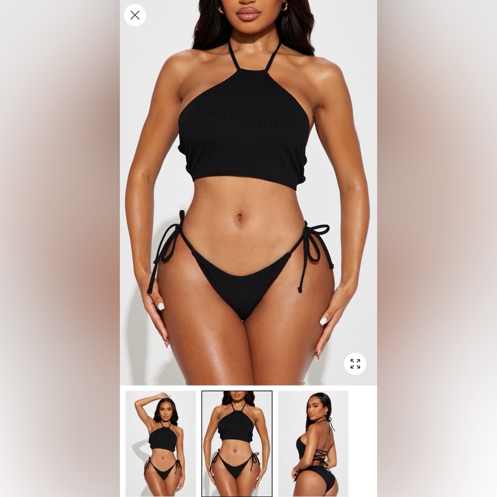Fashion Nova Ribbed Black Halter Bikini Set